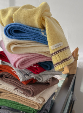 围巾女款2025新款冬纯色围巾女百搭感围巾女时尚条纹拼接针织围巾