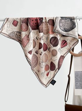 围巾女款2025新款双面异色方巾高级彩色气球百搭真丝羊毛保暖围巾