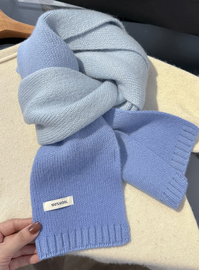 羊毛100%纯羊毛新款纯色绵羊毛冬季保暖针织围脖高级感围巾