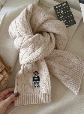 麻花经典！美利奴羊毛复古英伦纯羊毛围巾刺绣新款冬季情侣高级感