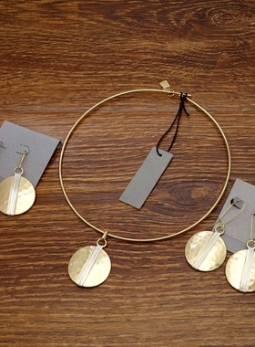 手工绕丝哑光磨花镀金设计师腔调森女文艺术气质潮人耳环项圈套装