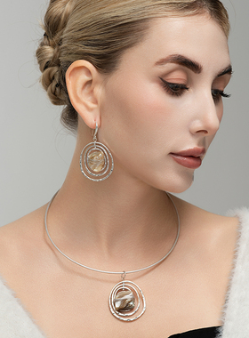 西洋欧美风手工做绕丝异型天然珍贝母贝壳潮人个性耳环坠项圈套装