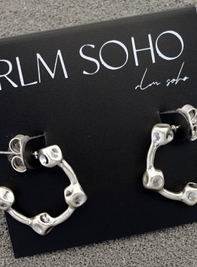拉睦RLM SOHO做旧金银双色球节几何造型森女文艺范复古耳环针饰品