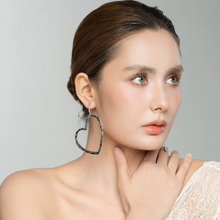 镀厚重白金创意桃心爱心度假摄影宴会派对森女文艺气质耳环坠饰品