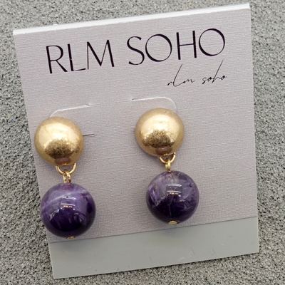 拉睦RLM SOHO宫廷风设计师腔调森女文艺范天然紫水晶矿石耳钉针饰