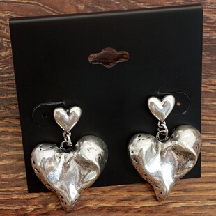 创意别致做旧金银双色凹凸面桃心爱心设计师腔调森女文艺范耳钉针