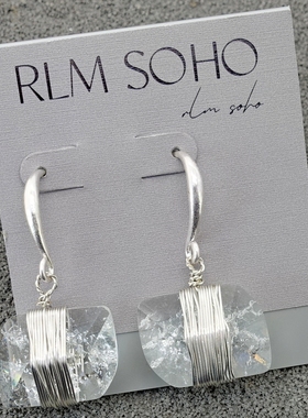 拉睦RLM SOHO手工绕丝冰裂纹原石设计师气质森女文艺范耳环坠饰品