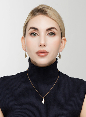 西洋欧美风金色桃心爱心森女文艺范简洁百搭耳坠项链套装