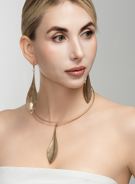 西洋欧美设计师腔调森女文艺嘻哈朋克摇滚范叶子造型耳环项圈套装