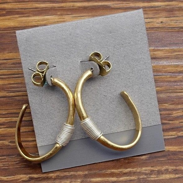 双色拼接手工做绕丝设计师腔调森女文艺术气质潮人个性耳钉针环饰