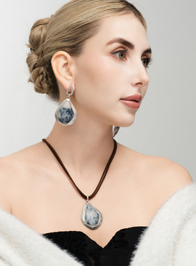 石头镶嵌度假摄影宴会派对舞台走秀场森女文艺范耳环项链套装