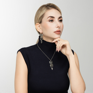 做旧银色丛林精灵猫头鹰森女文艺范复古VINTAGE耳环坠项链套装