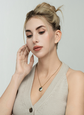 西洋欧美天然白色贝壳幻彩鲍贝点钻太极阴阳八卦创意项链