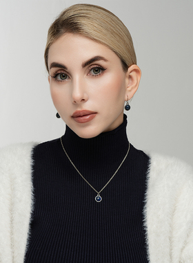 镶嵌石头双面做工森女文艺范简洁百搭耳环坠项链套装