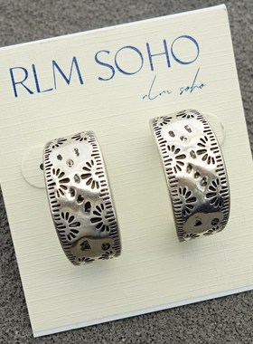 拉睦RLM SOHO纹饰做旧金银中古宫廷风森女文艺范潮人耳钉针环饰品