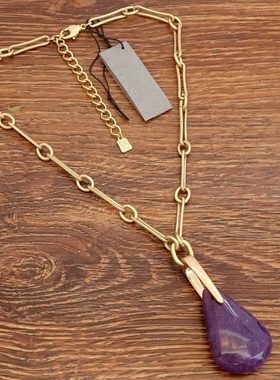 大水滴造型天然紫水晶原矿石设计师腔调森女文艺范舞台走秀场项链