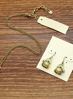 做旧金色小茶壶水壶卡卡外饰西洋欧美创意别致复古耳环坠项链套装