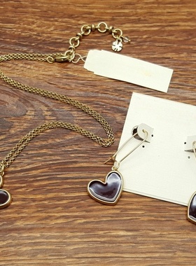 双面做工桃心爱心西洋欧美风复古VINTAGE森女文艺范耳环项链套装