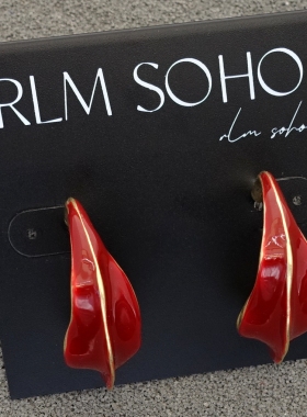 拉睦RLM SOHO西洋欧美风红色珐琅彩釉森女文艺范潮人C型耳钉针环