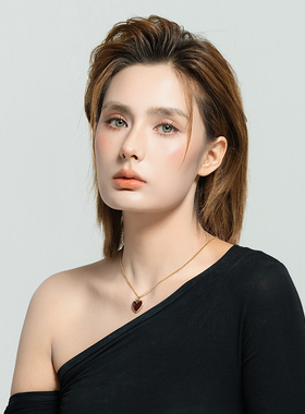 酒红珐琅彩釉桃心爱心森女文艺范复古VINTAGE简洁百搭款式项链