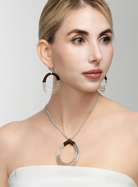 西洋欧美风设计师腔调森女文艺范别致个性耳环坠项链套装