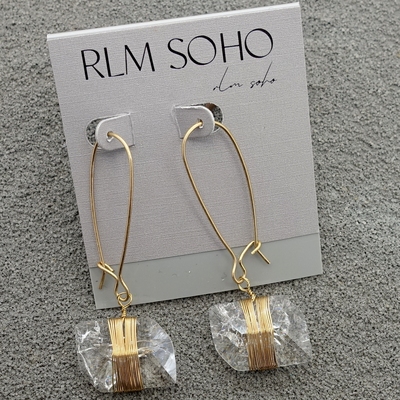 拉睦RLM SOHO冰裂纹原石手工金银双色绕丝文艺术气质耳环坠饰品