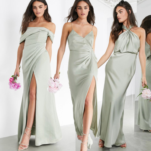 丝滑垂坠高级感缎面料伴娘服礼服裙 姐妹团组合吊带裙 bridesmaid
