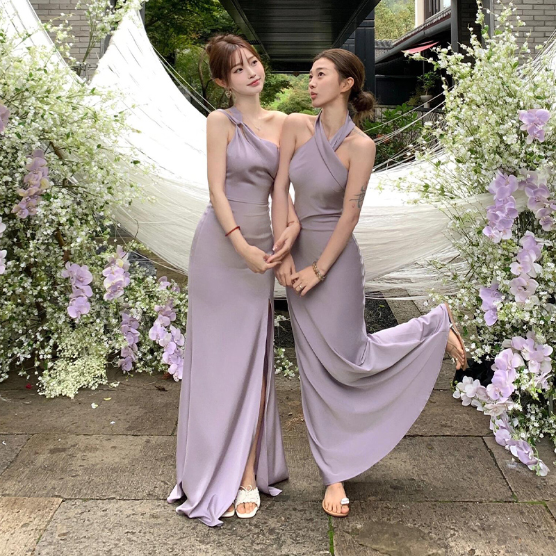 紫色伴娘服礼服2025新款