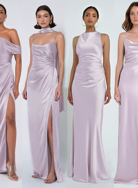 紫色伴娘服礼服2026新款高级感缎面简约姐妹团婚礼连衣裙平时可穿
