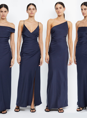 藏青色伴娘服礼服简约缎面高级夏季新款姐妹团女bridesmaid dress