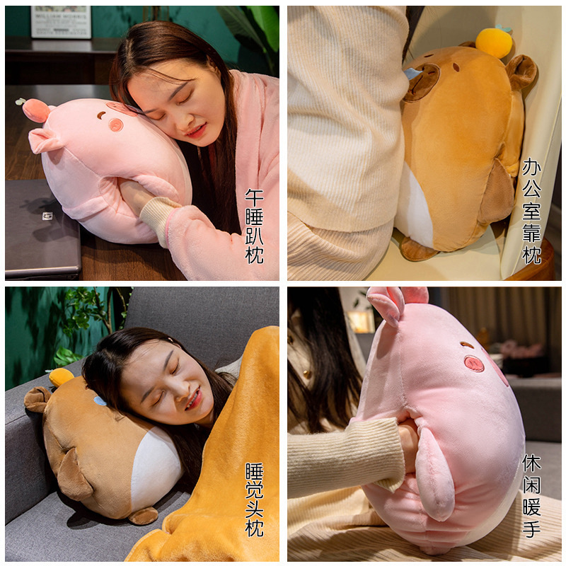 卡通恐龙午睡枕头抱枕被子两用珊瑚绒腰靠枕靠垫空调被毯子二合一