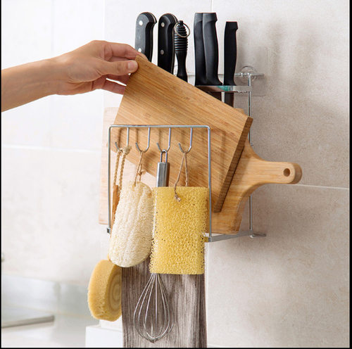 壁挂式菜刀架不锈钢免打孔刀具收纳架子家用厨房用品置物架插刀座