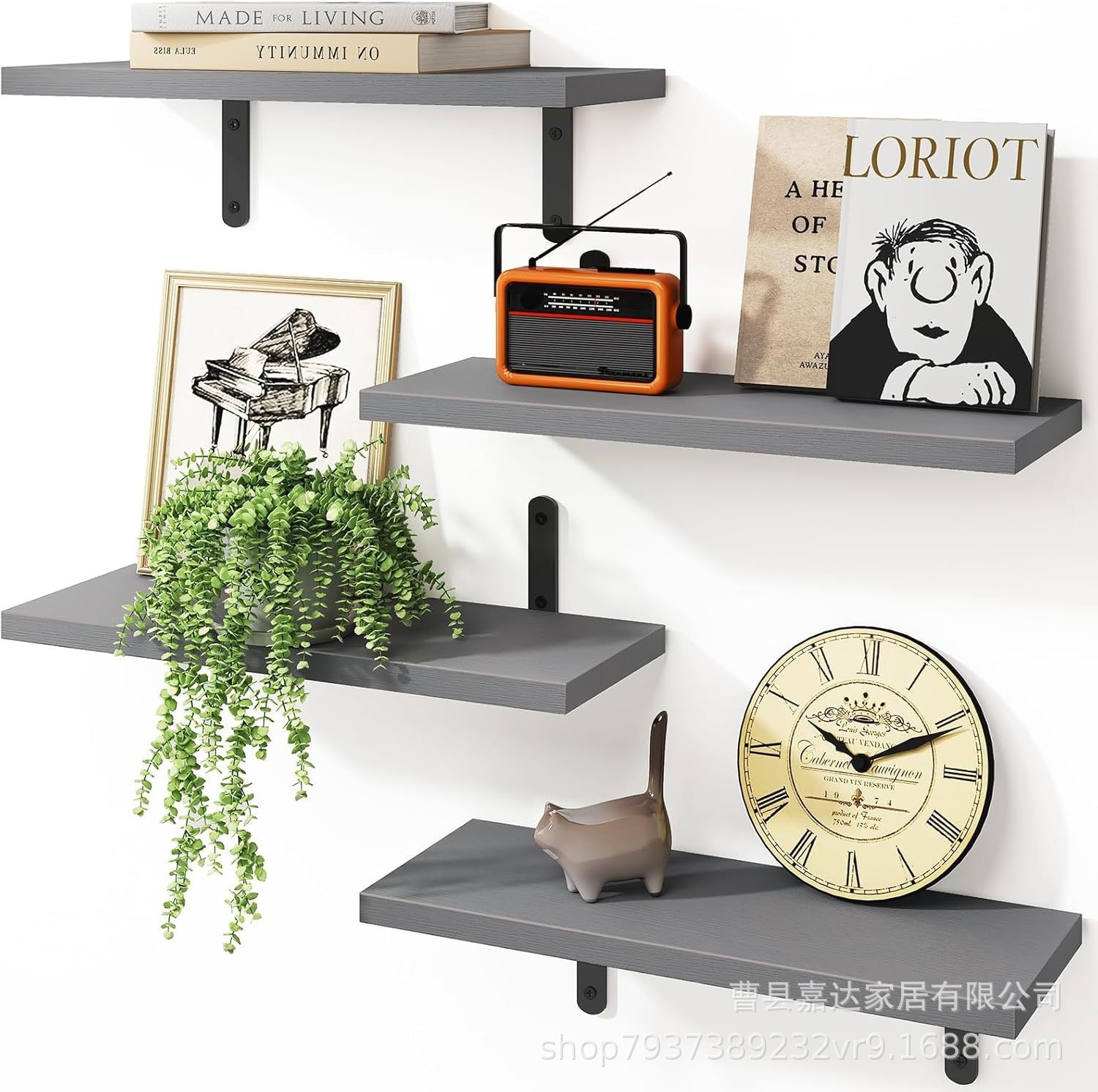 跨境木制墙壁浮动搁板架 墙壁装饰架浴室储物架 卧室 客厅收纳架