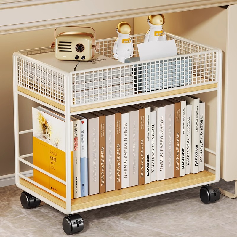 书架桌下置物架书桌旁落地可移动小推车学习桌边带轮书本收纳箱子