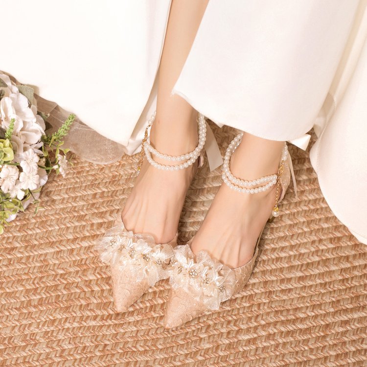 绝美婚鞋新娘鞋一字带立体花朵高跟鞋女18岁成年礼服鞋子夏季