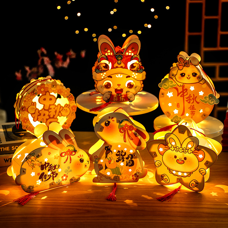 中秋节灯笼2025新款古风六角宫灯手工diy材料包儿童手提发光花灯