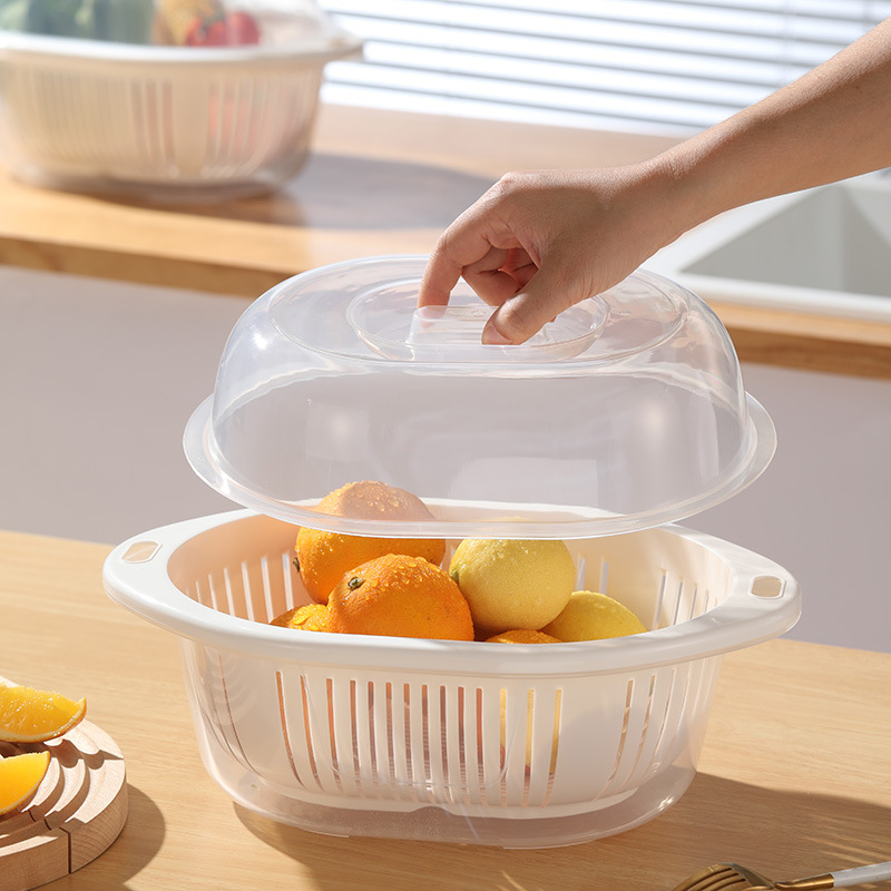 双层带盖洗菜盆沥水篮厨房家用客厅多功能碗塑料果盘水果篮子大号