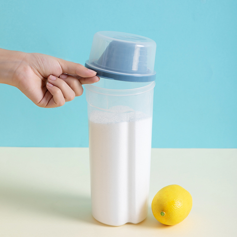 家用透明洗衣粉收纳罐塑料防潮密封盒储物罐洗护用品分装盒带量杯