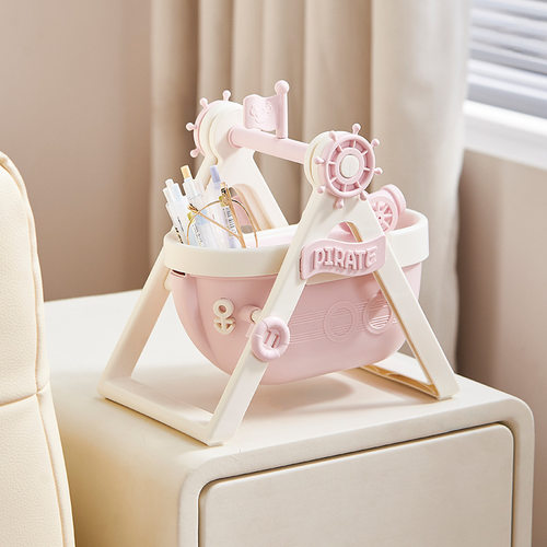 创意卡通海盗船桌面笔筒可爱少女学生装饰品摆件多功能收纳盒