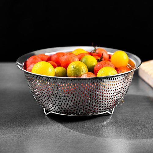 日本厨房304不锈钢滤网冲孔篮洗菜盆沥水篮家用多功能料理打蛋盆