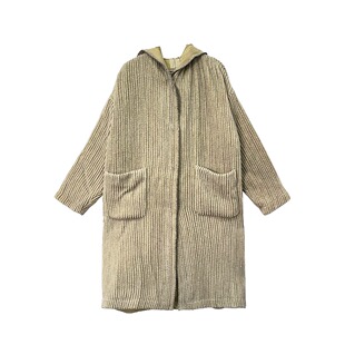 现货 连帽大衣 Uma 米白色灯芯绒长款 外套 Wang