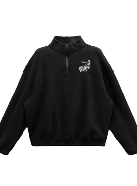 【现货】Deadly Doll 黑色摇粒绒刺绣半拉链立领长袖卫衣男女同款