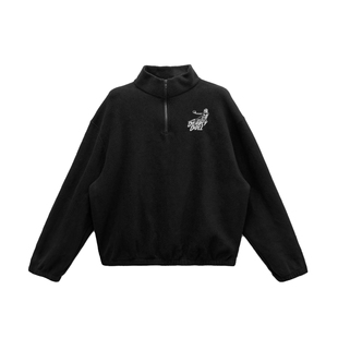 【现货】Deadly Doll 黑色摇粒绒刺绣半拉链立领长袖卫衣男女同款