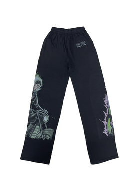 【现货】Deadly Doll  黑色机车漫画女郎运动长裤 男女同款