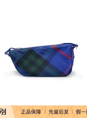 【现货】Burberry  蓝色Shield格纹拉链邮差包 斜挎包 男女同款