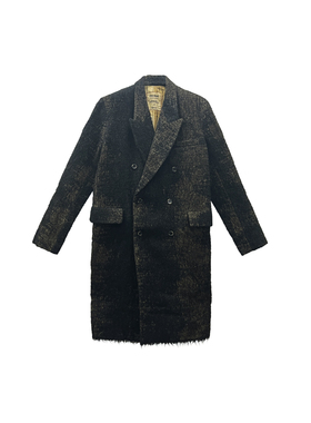 【现货】Uma Wang 新款双排扣廓形拼色羊毛大衣外套 风衣男女同款