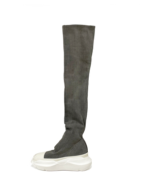 【现货】Rick Owens DRKSHDW 灰色坦克底过膝女神靴高筒长靴 鞋子