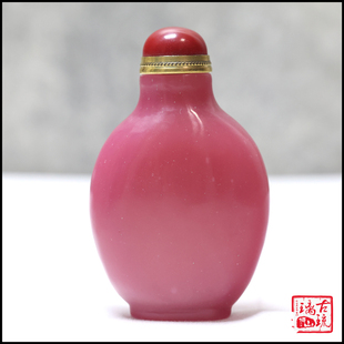 老琉璃鼻烟壶玛瑙质感纯金红老料手工打磨孤品粉色琉璃鼻烟壶把件