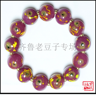 博山手工老琉璃珠子16毫米金红料茄紫色重金红古法凤眼琉璃珠手串