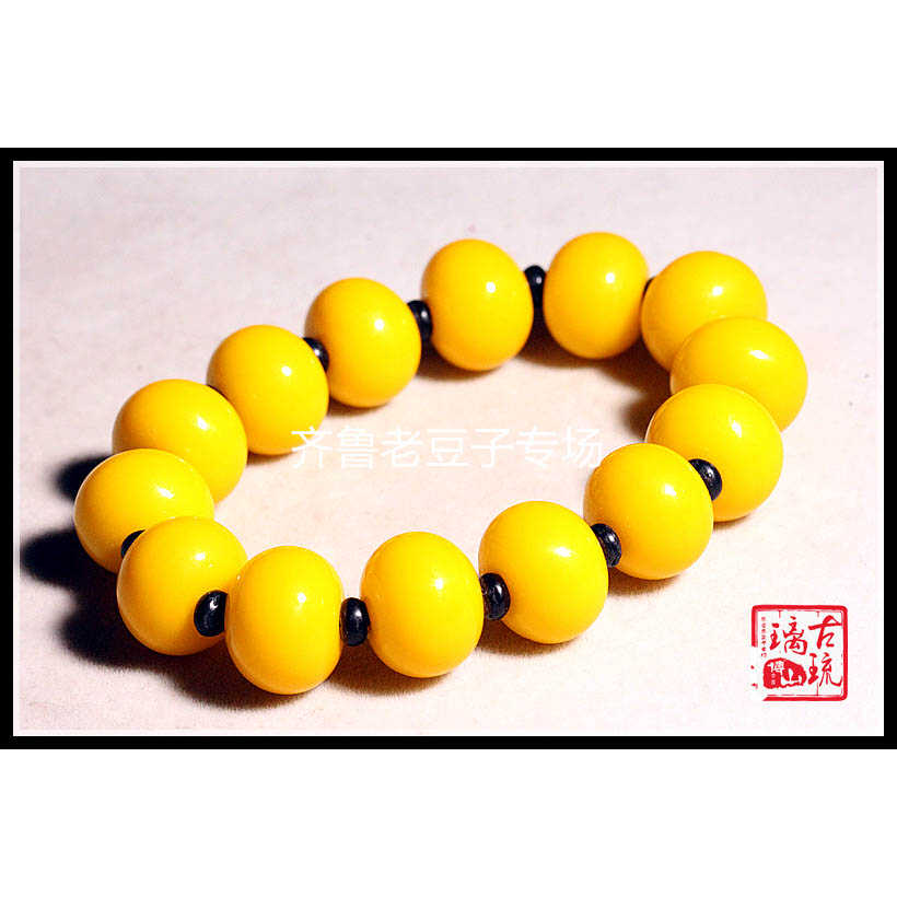 老琉璃珠子12*15mm纯色鸡油黄老料古法手工烧制算盘形琉璃车轮珠